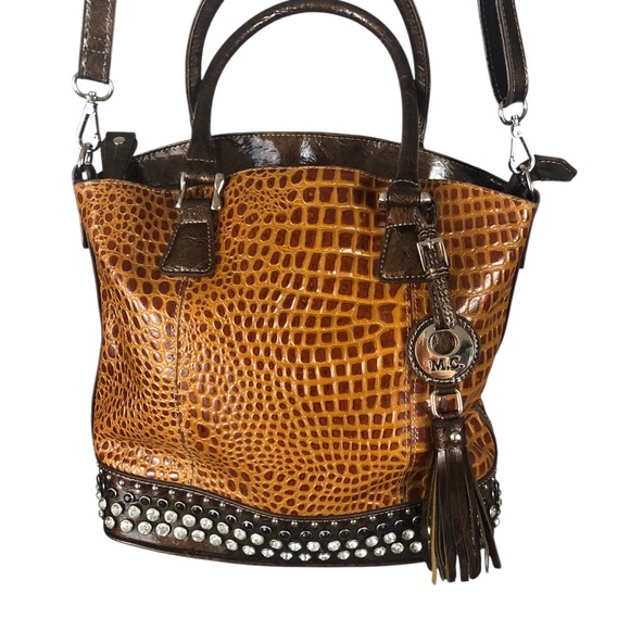 Women's Madi Claire Three-Toned Brown Crocodile Embossed Genuine Leather Bag. - Picture 16 of 16